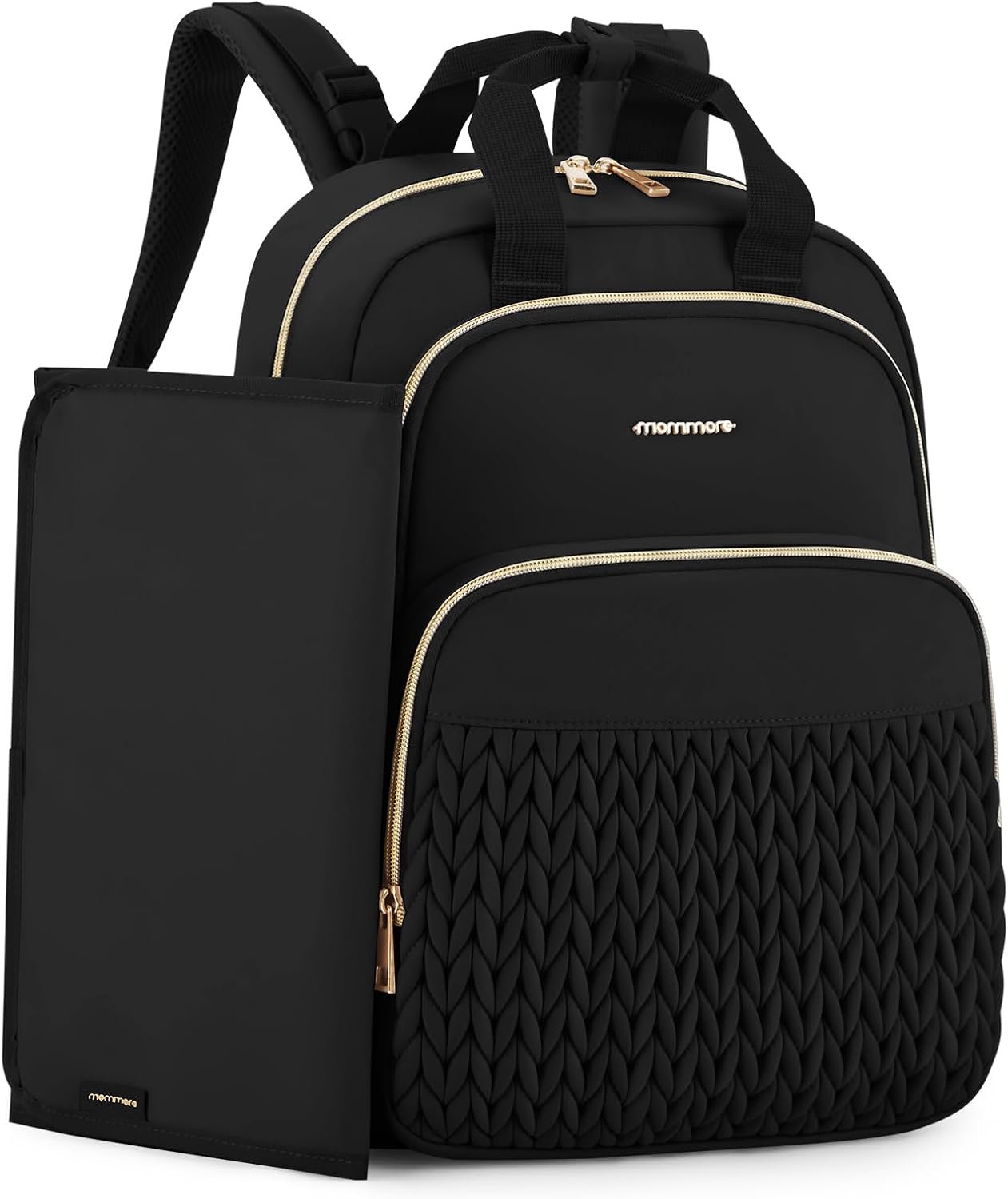 mommore Diaper Bag Small Diaper Backpack Stylish Baby Travel Backpacks with Insulated Pockets, Changing Pad, Stroller Straps