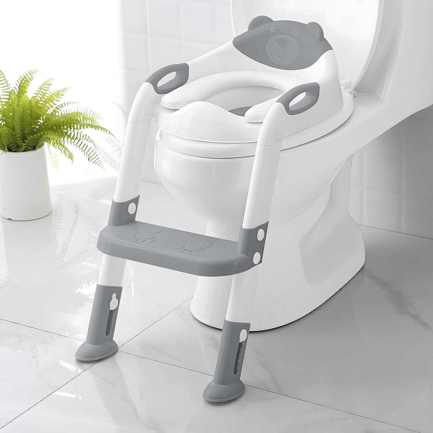 Potty Training Seat with Step Stool Ladder, SKYROKU Potty Training Toilet for Kids Boys Girls Toddlers – Comfortable Safe Potty Seat with Anti-Slip Pads Ladder Grey