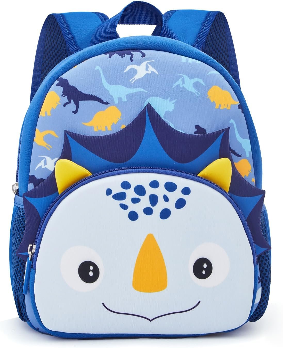 KK CRAFTS Preschool Backpack Toddler Neoprene Animal Schoolbag Lunch backpack for Kids Boys Dinosaur(Blue Triceratops)