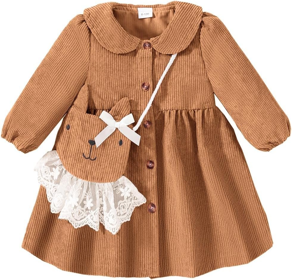 Mioglrie Toddler Girl Fall Dress Baby Girl Winter Clothes 6 12 18 24 Months Outfit Cute Dresses for Girls with Satchel