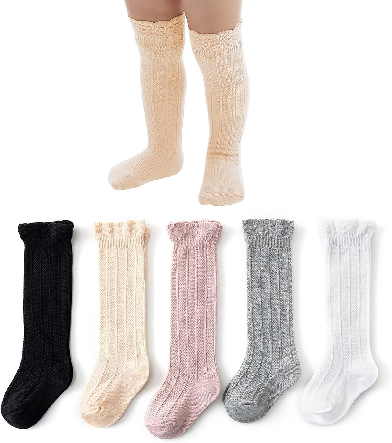 American Trends Baby Knee High Socks – Girls & Boys Newborn to Toddlers – Ruffled Tube Socks