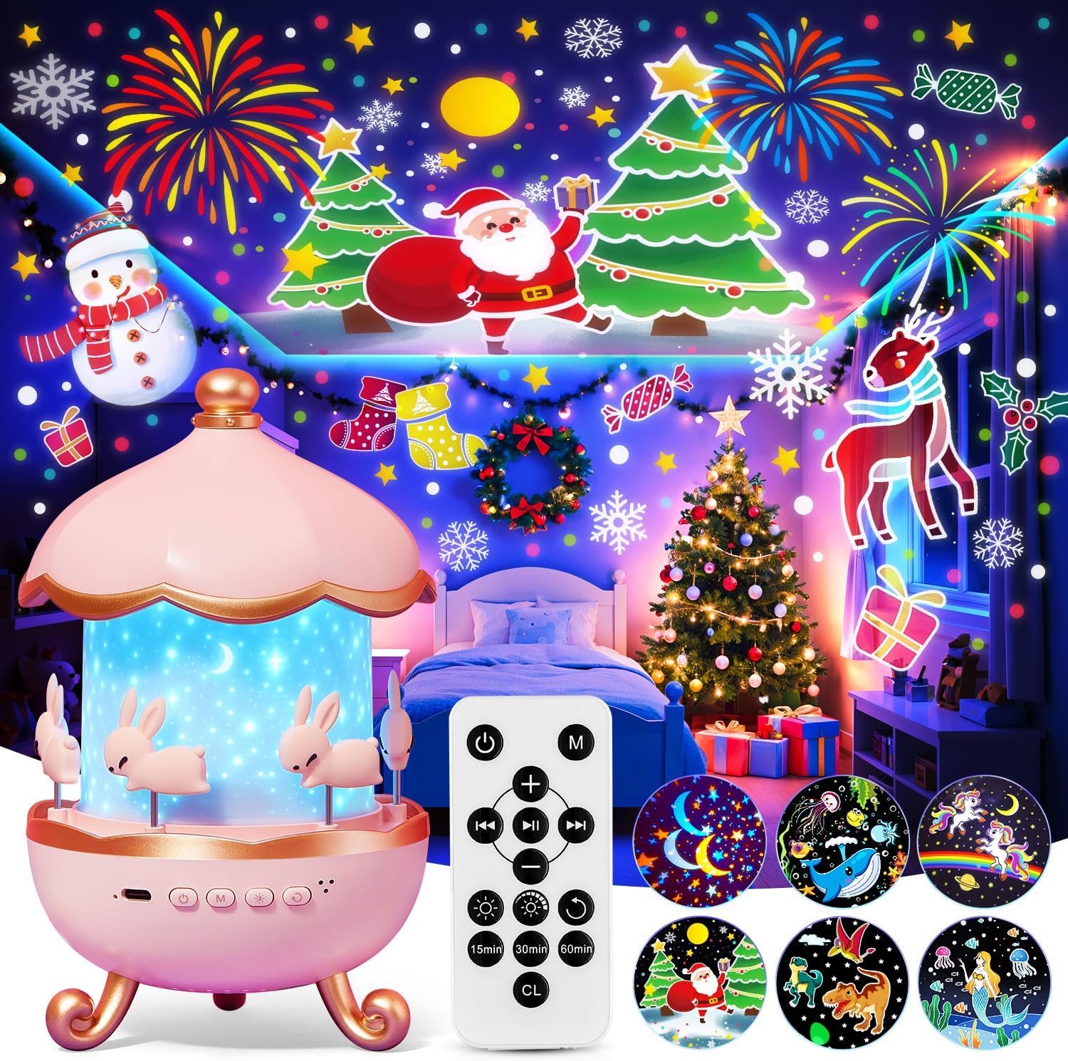 Christmas Gifts for Kids Toys,15 Films Star Lights for Ceiling Projector +15 Sleep Sounds Machine Baby Night Lamp,Remote Timer Cute Pink Nursery Lamp,Exquisite Gifts for Kids Baby Girl Toddler