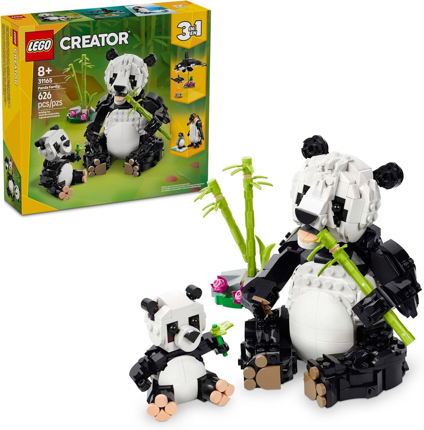 LEGO Creator 3 in 1 Wild Animals Panda Family – Building Toy Kit for Kids with 3 Building Options, Panda, Penguin, or Orca – 8 Year Old Girl & Boy Birthday Gifts – 31165