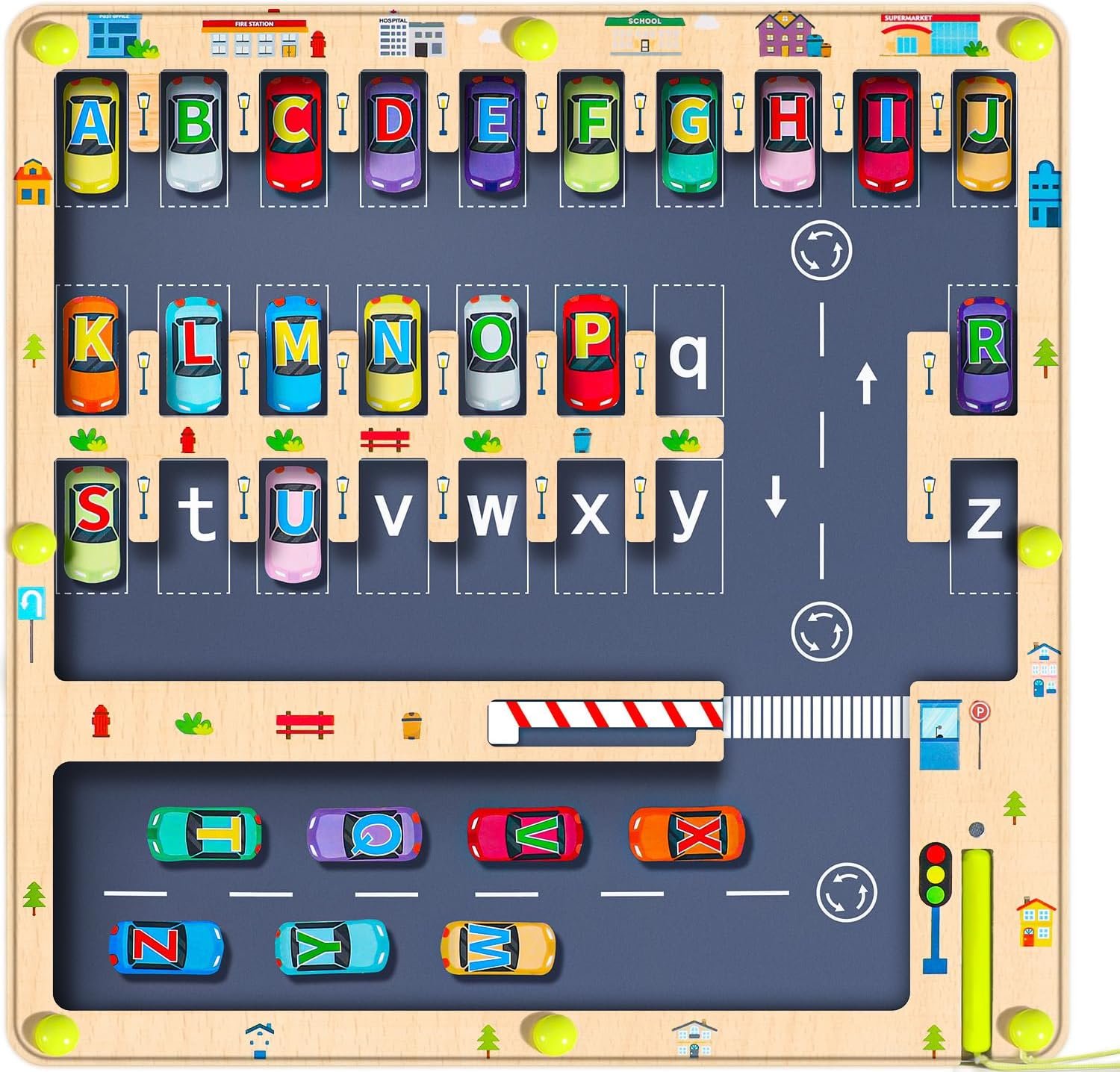 Magnetic Alphabet Maze Letter Puzzle Board, NOWRICH Montessori Toys for 2 3 4 5 Years Old Boys Girls, Magnet Alphabet Learning Car Parking Maze Toys for Kids 3-5, Birthday Gifts for Toddler