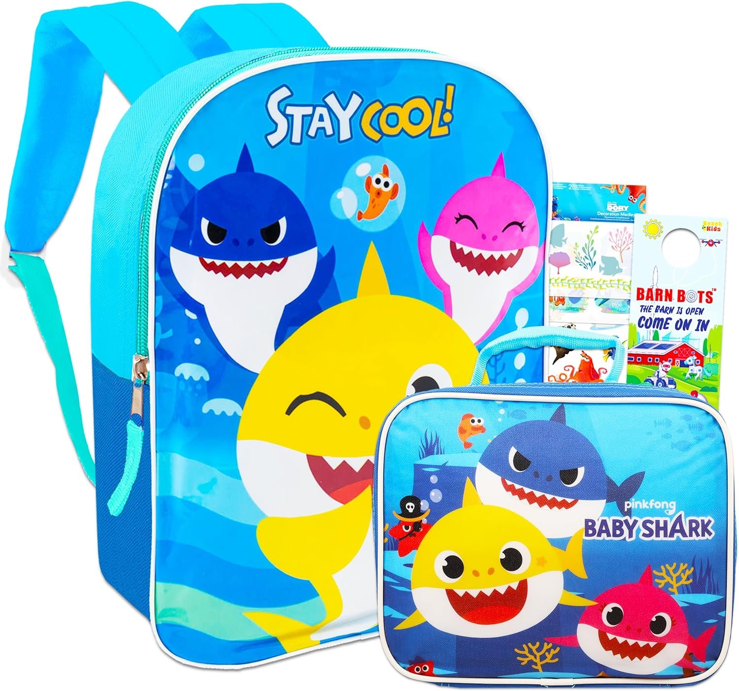 Baby Shark Travel Backpack With Lunch Bag for Boys Girls – School Supplies Bundle With Reward Stickers and More