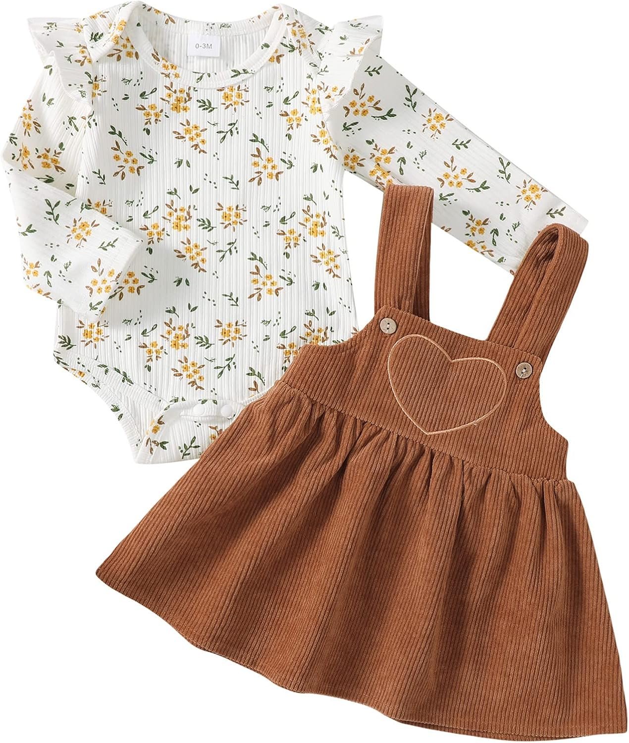 Kucnuzki Newborn Baby Girl Clothes Toddler Long Sleeve Ruffle Romper Top Infant Skirt Set Little Girl Overall Dress