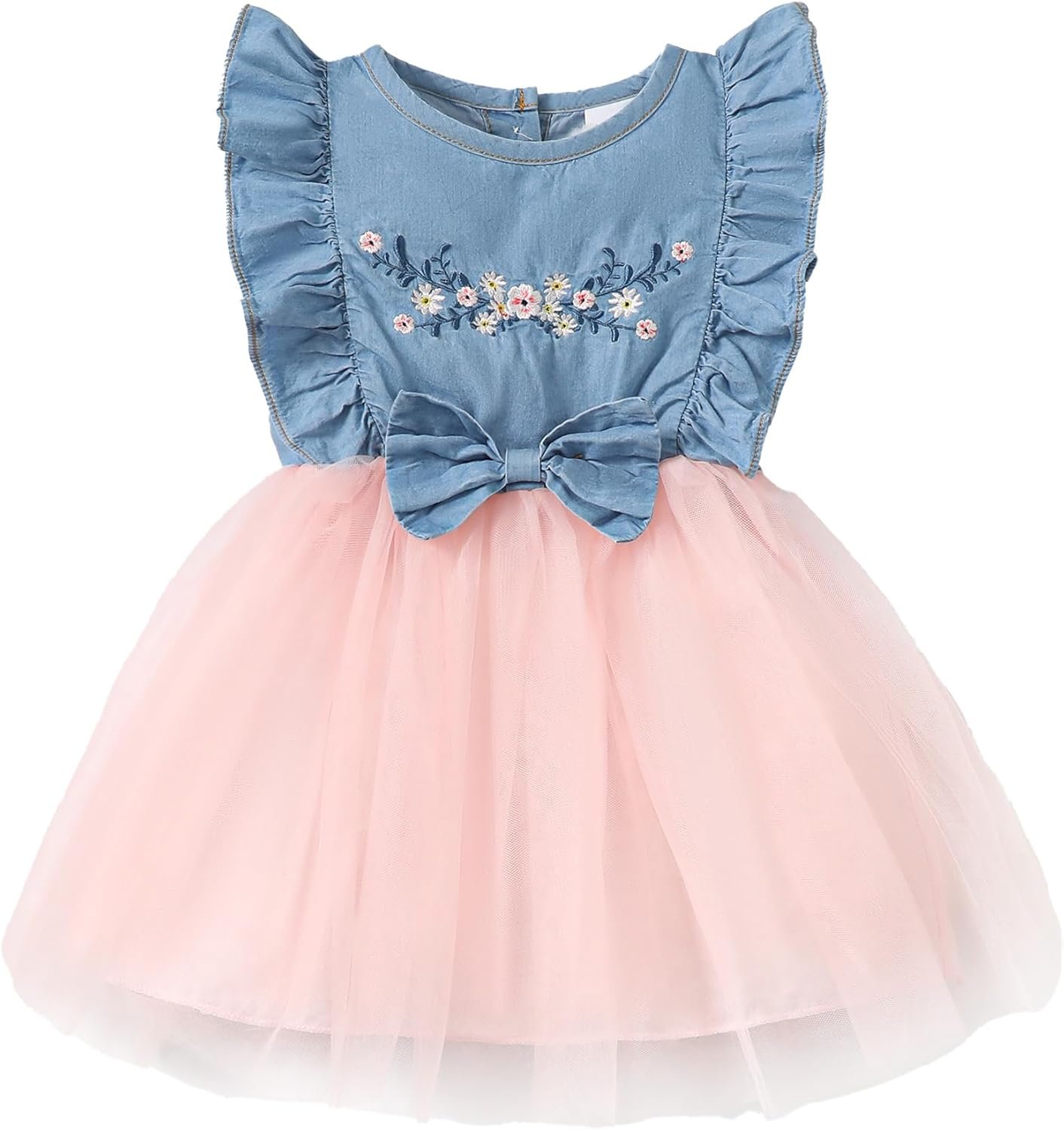 Kucnuzki Toddler Girl Outfits Baby Sunflower Princess Dresses Denim Summer Sleeveless Clothes Jean Tutu Skirts for Girls