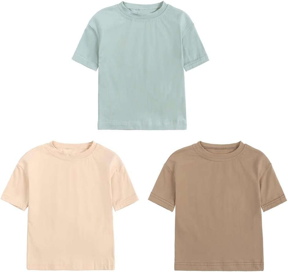 Baby Boys Girls Solid T-Shirts Crew Neck Short Sleeve Casual Tops Toddler Kids Summer Cotton Tees
