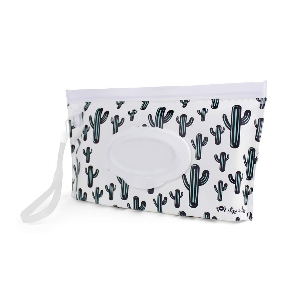 Itzy Ritzy Travel Wipes Case – Reusable Wipe Pouch – Take & Travel Pouch Holds Up To 30 Wet Wipes, Includes Silicone Wristlet Strap, Cactus
