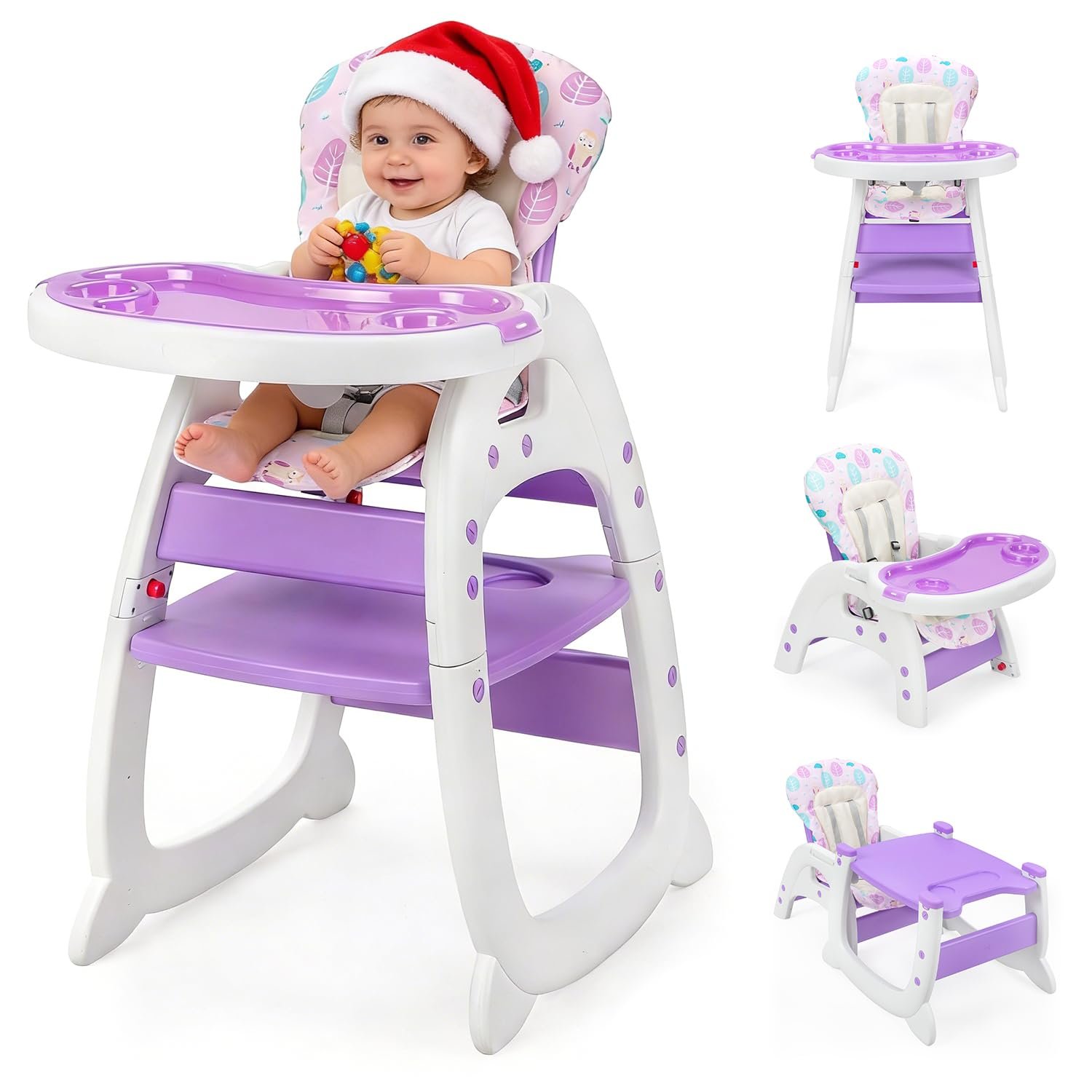 SANDINRAYLI Baby High Chair, Highchairs for Babies and Toddlers, Convertible Baby Feeding Chair, Adjustable Eating Chair for Baby Boy & Girl, High Chairs for Babies 6 Months to 6 Years, Purple