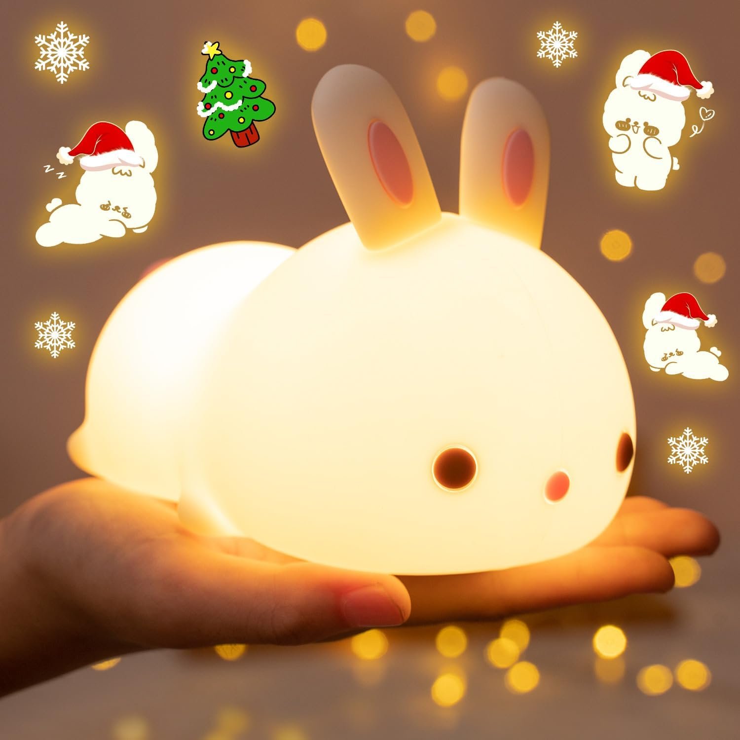 OneFire Night Light for Kids Christmas Gifts for Kids, 16 Colors Bunny Toys Cute Lamp, Soft Silicone Baby Night Light, 1200mAh Portable Dimmable Touch Lamps,Kawaii Room Decor,Christmas Gifts for Teens