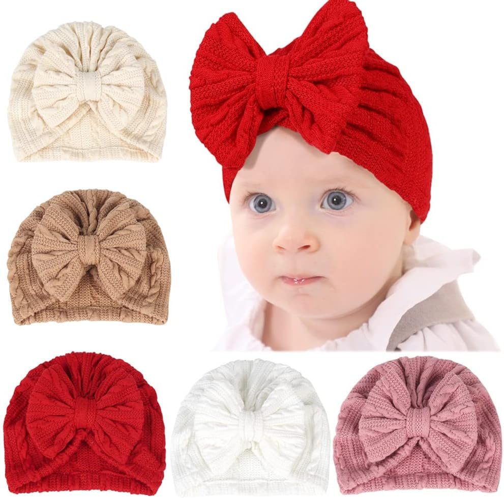 QandSweet 0-24 Months Newborn Girls’ Hats Cotton and Linen Cap Infant Big Bow Hat Baby Shower