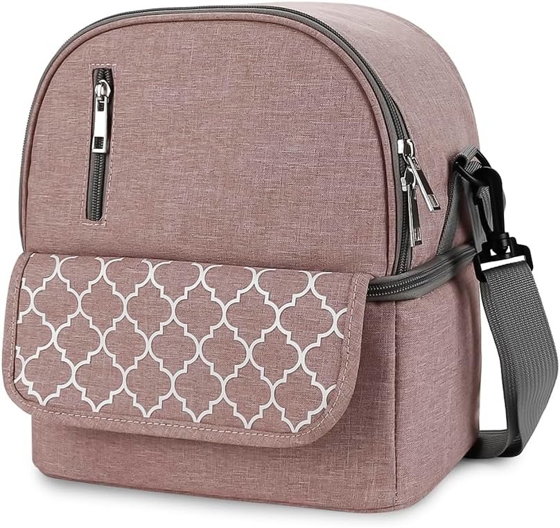 MOMIGO Breast Pump Bag – Small Size Cooler and Moistureproof Backpack Double Layer for Mother Baby Bottle Breast Milk Pump Outdoor Working Backpack Lunch Bag (Pink)