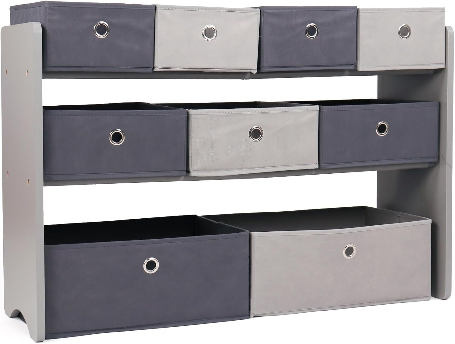 Humble Crew Toy Storage Organizer with 9 Removable Fabric Bins, Light Grey/Grey – Premium Playroom Toy Organizer for Toddlers Ideal for Kids’ Rooms, Playrooms, and Nurseries – Modern Toy Bins for Kids