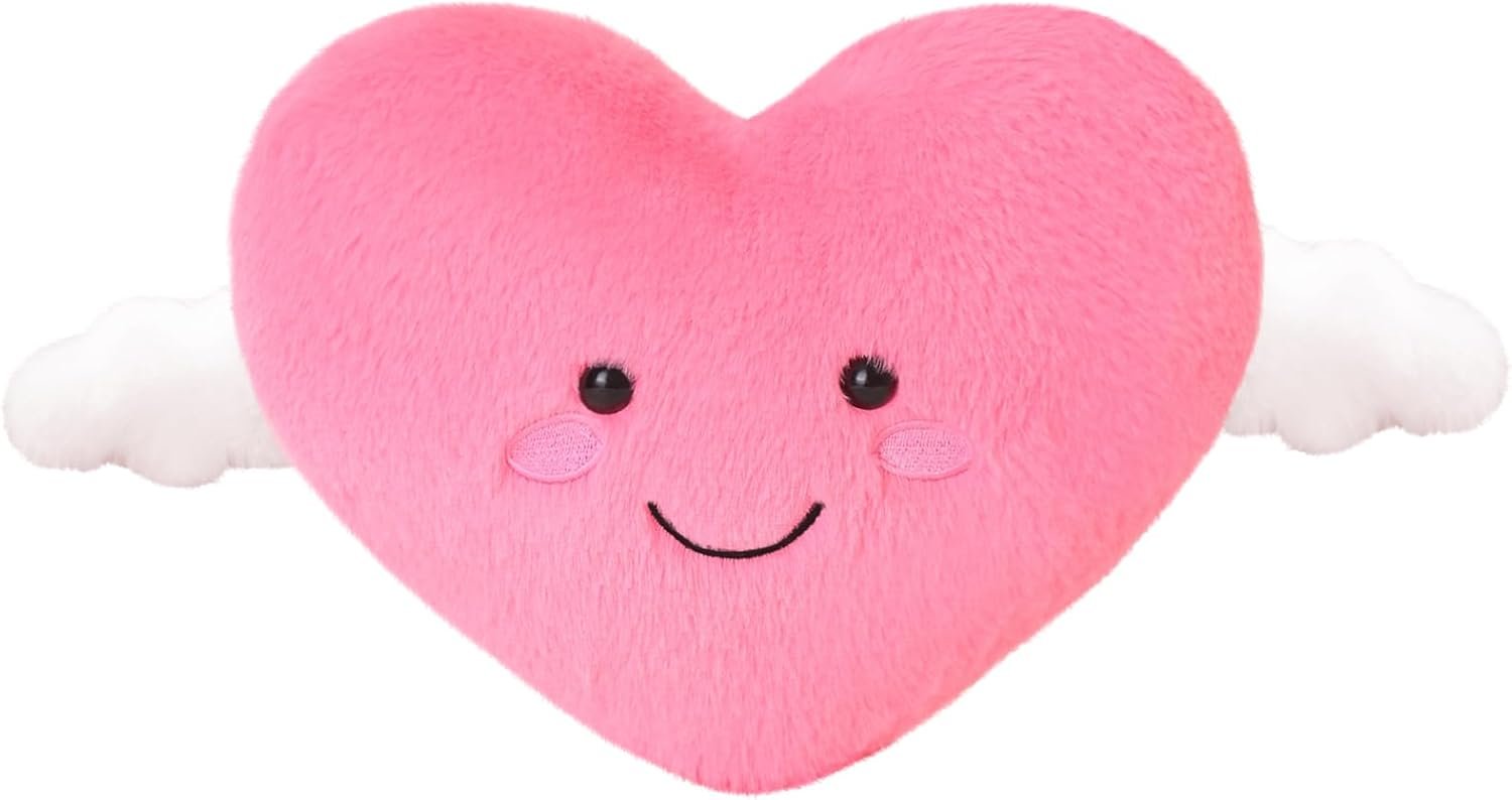 Pink Heart Plush Toy Cute Heart Stuffed Animal Soft Pillow Plushies Heart Shape Valentine Day Birthday for Kids Lover Decor 8 inch