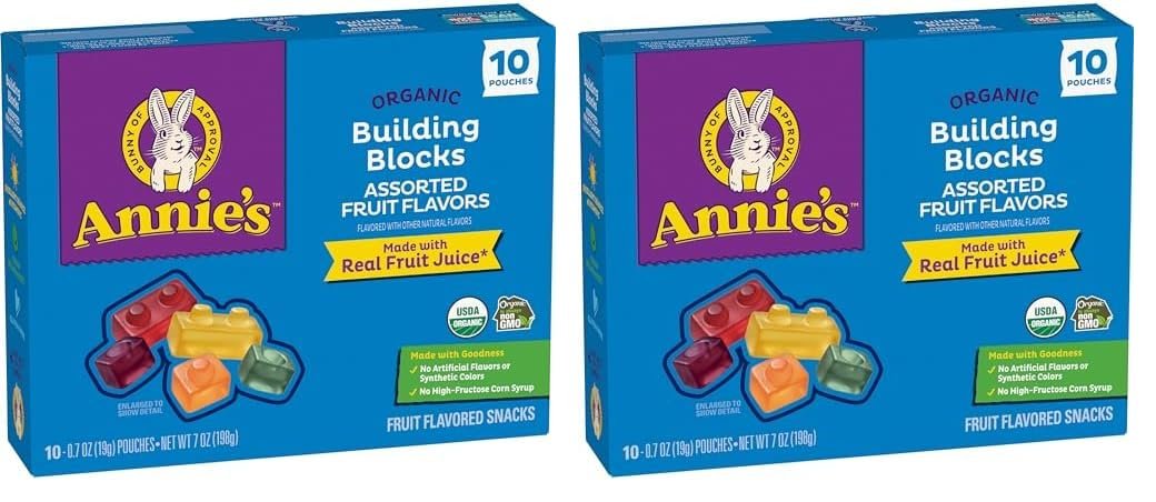 Annie’s Organic Building Blocks Fruit Flavored Snacks, Assorted Fruit Flavors, Gluten Free, 10 Pouches, 7 oz. (Pack of 2)