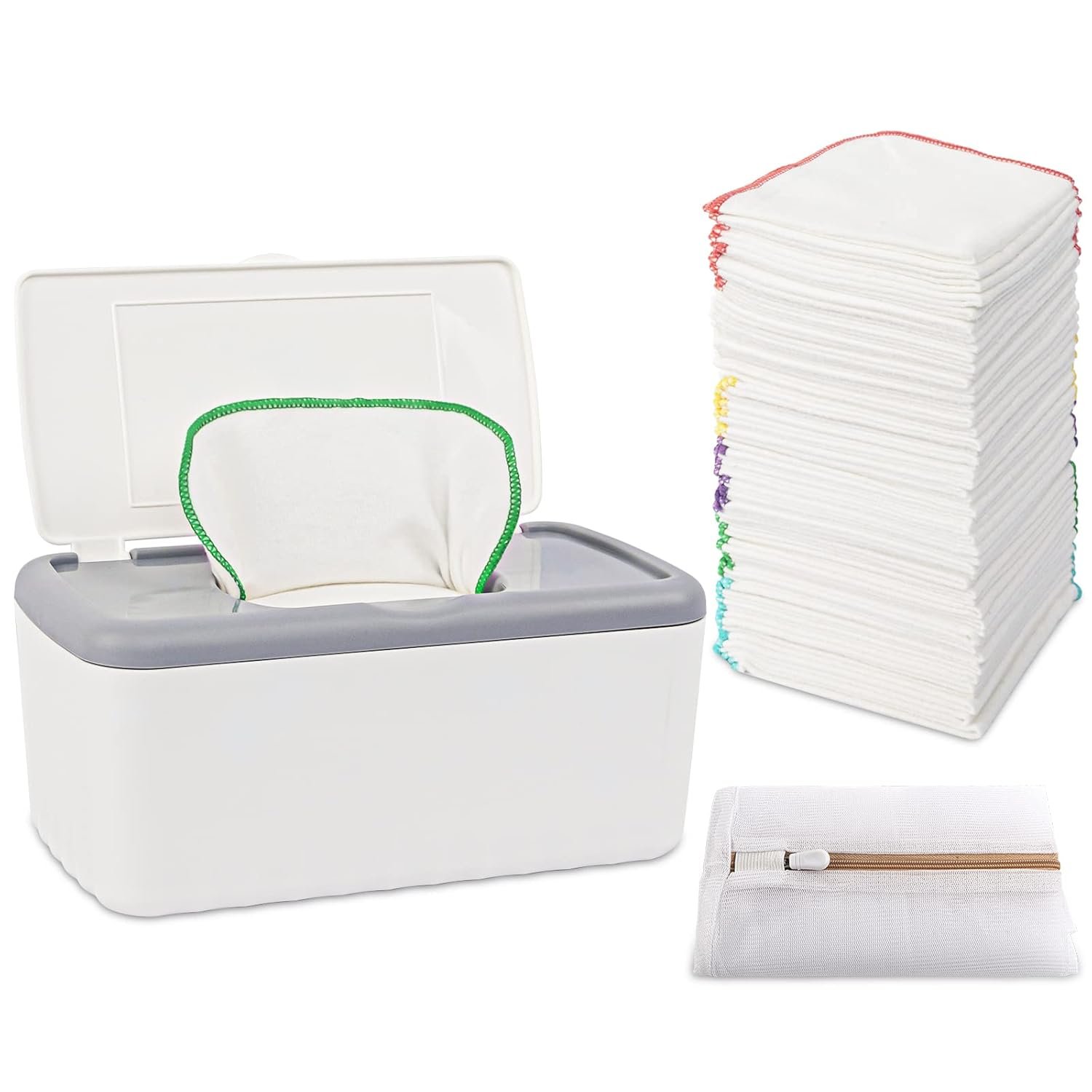 54 Packs Flannel Cloth Baby Wipes with Dispenser, Reusable Natural Skin-Friendly Baby Wipes, Body Face Hand Washcloth Essential for Cloth Diapers 8×8 inch