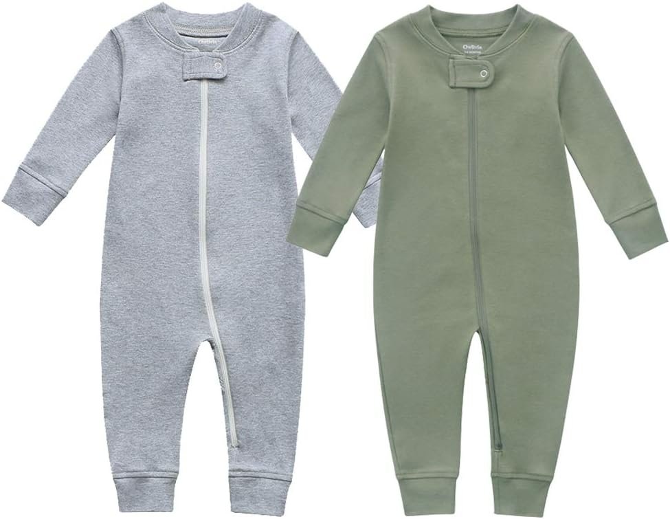 Owlivia Organic Cotton Baby Boy Girl Zip up Sleep ‘N Play Pjs, Footless, Long Sleeve