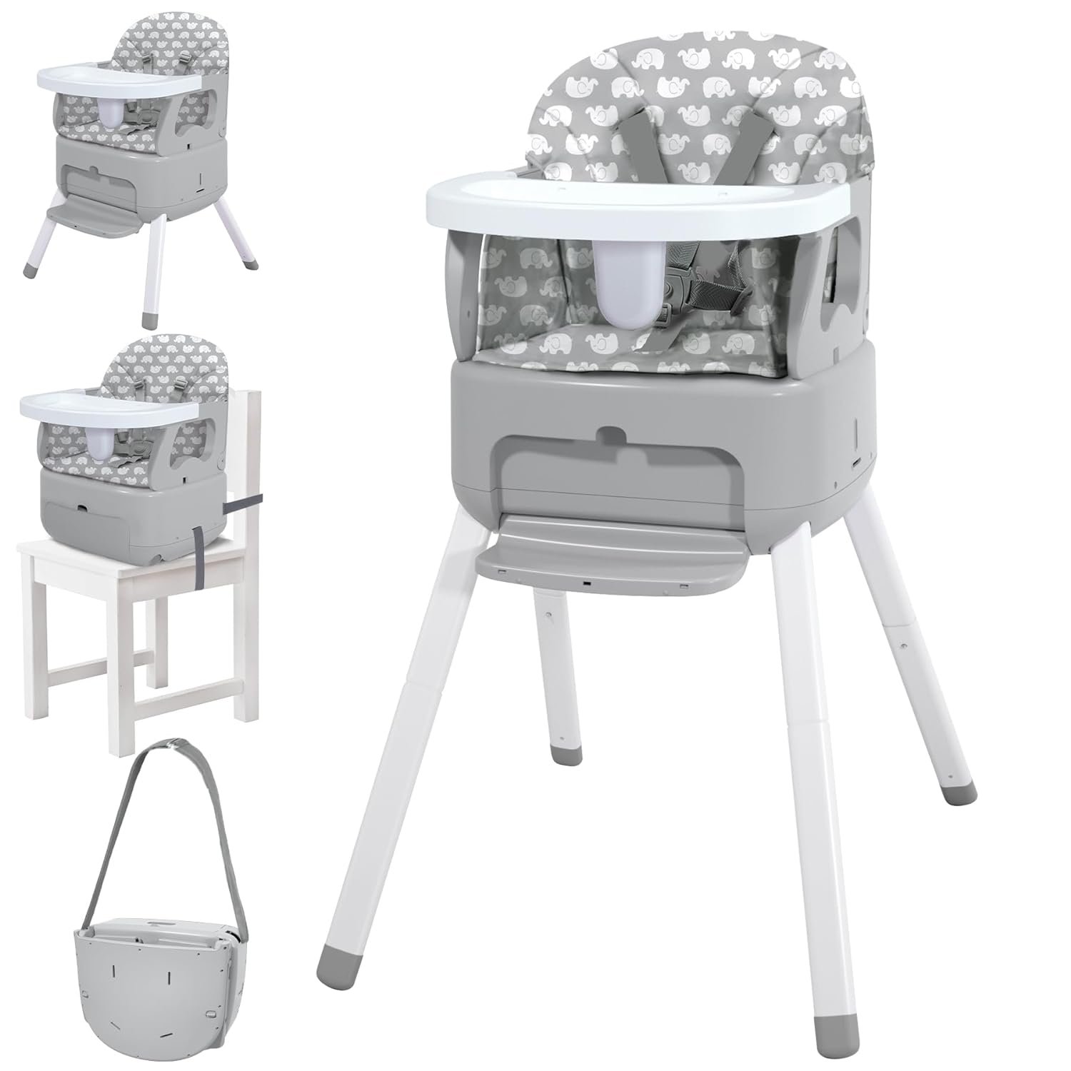 4 in 1 Portable Baby Highchair Convertible Highchair for Babies and Toddlers – Foldable Carry Small Box, High Chair, Infant Booster Seat, Dining Chair, Easy to Carry and Store (Grey)
