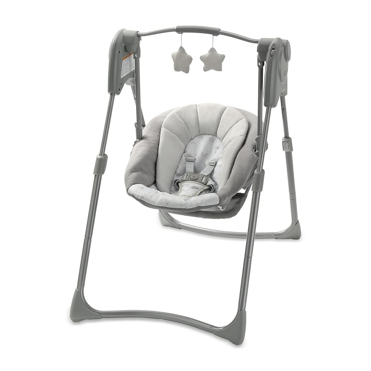 Graco Slim Spaces Compact Baby Swing, Space Saving Portable Bay Swing with Height Adjustable Legs & Soft Toys, Reign