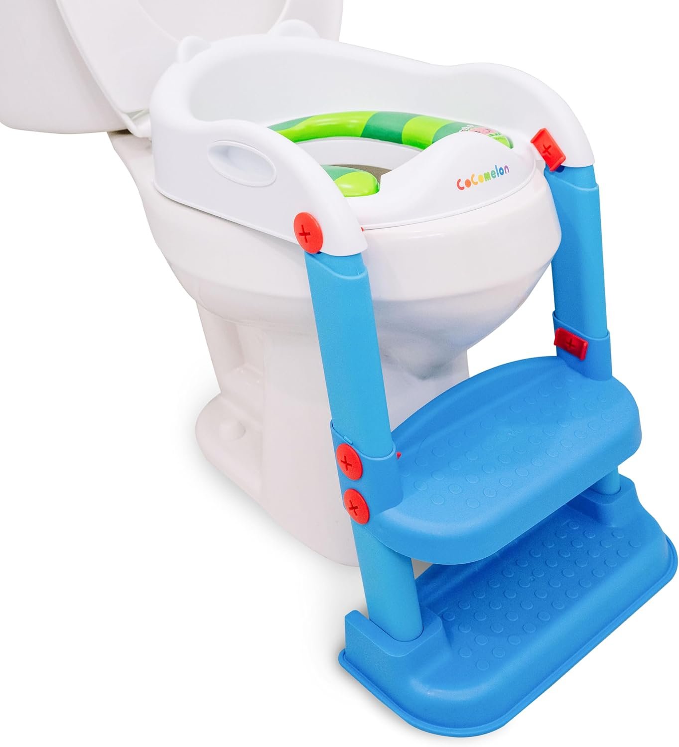 Cocomelon 1st Training Seat Step Up Potty, Upgrade Toddler Toilet Training Seat for Kids Boys Girls, 2 in 1 Potty Training Toilet, Splash Guard Anti-Slip Pad Step Stool