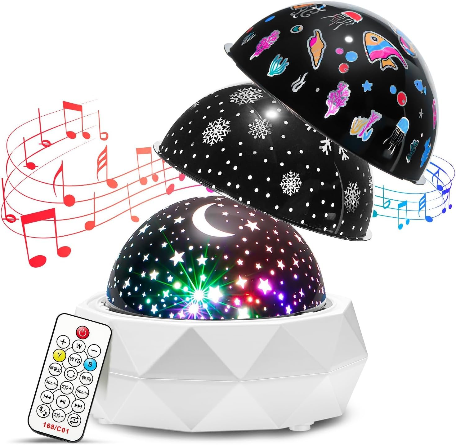 PIKOY Kids Night Light Projector+12 Lullabies, 8 Colors+3 Films+360° Night Light Projector for Kids Room, Remote+AUTO Timer Star Projector Stars for Ceiling Projector Lights for Bedroom & Babies Gifts