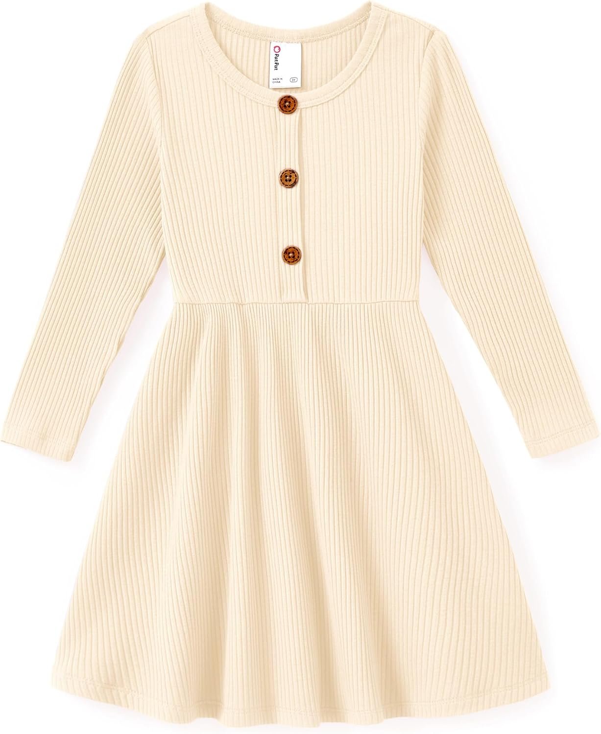 PATPAT Baby & Toddler Girl Ribbed Knit Cotton Dress – Versatile Sleeveless Summer Tank & Long Sleeve Fall Dress, Sizes 3M–6Y