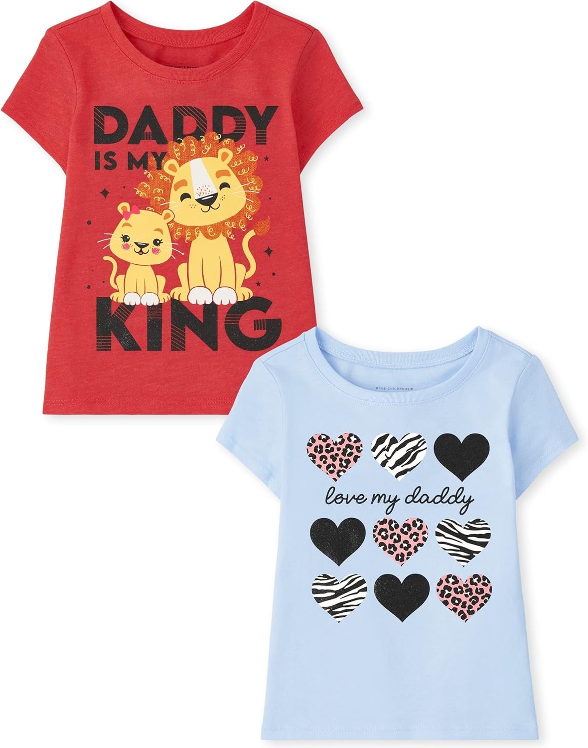 The Children’s Place Baby Toddler Girls Short Sleeve Graphic T-Shirt 2-Pack, Love My Daddy/Daddy is My King, 5T