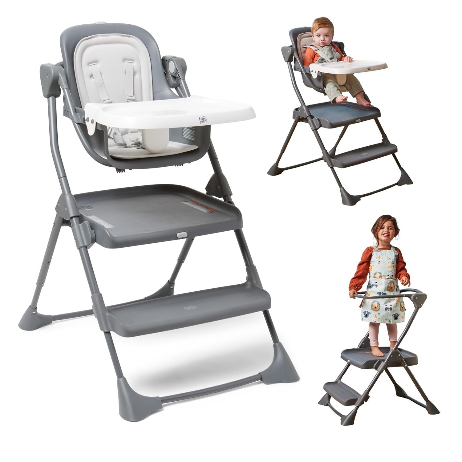 The First Years Foldable Toddler Tower and High Chair – 2-in-1 Baby High Chair and Toddler Step Stool – Adjustable Grow with Me Height – Folds Flat & Easy to Clean – Kids Stool with Non-Slip Surface