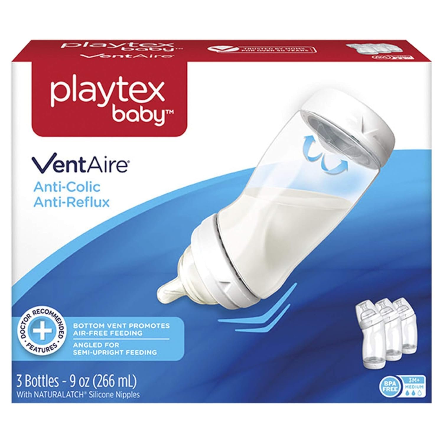 Playtex Baby Ventaire Anti Colic Baby Bottle, BPA Free, 9 Ounce – 3 Count