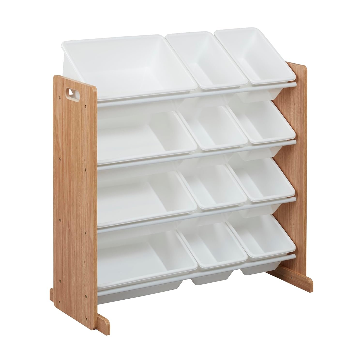 ECR4Kids 4-Tier Organizer with 12 Bins, Toy Storage, Dark Natural/White