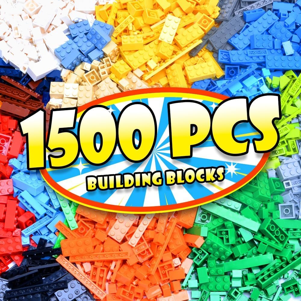 Lekebaby Classic 1500 Pieces Building Bricks Kit Basic Brick Set Classic Colors for Kids Creative Play, Compatible with All Major Brands, Gifts Educational Toy for Boys Girls 6 Years Old and Up