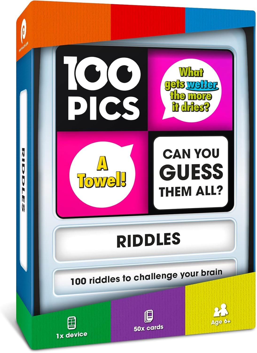 100 PICS Riddles Travel Game – Guess 100 Riddles | Flash Cards with Slide Reveal Case | Card Game, Gift, Stocking Stuffer | Fun for Kids and Adults | Ages 6+