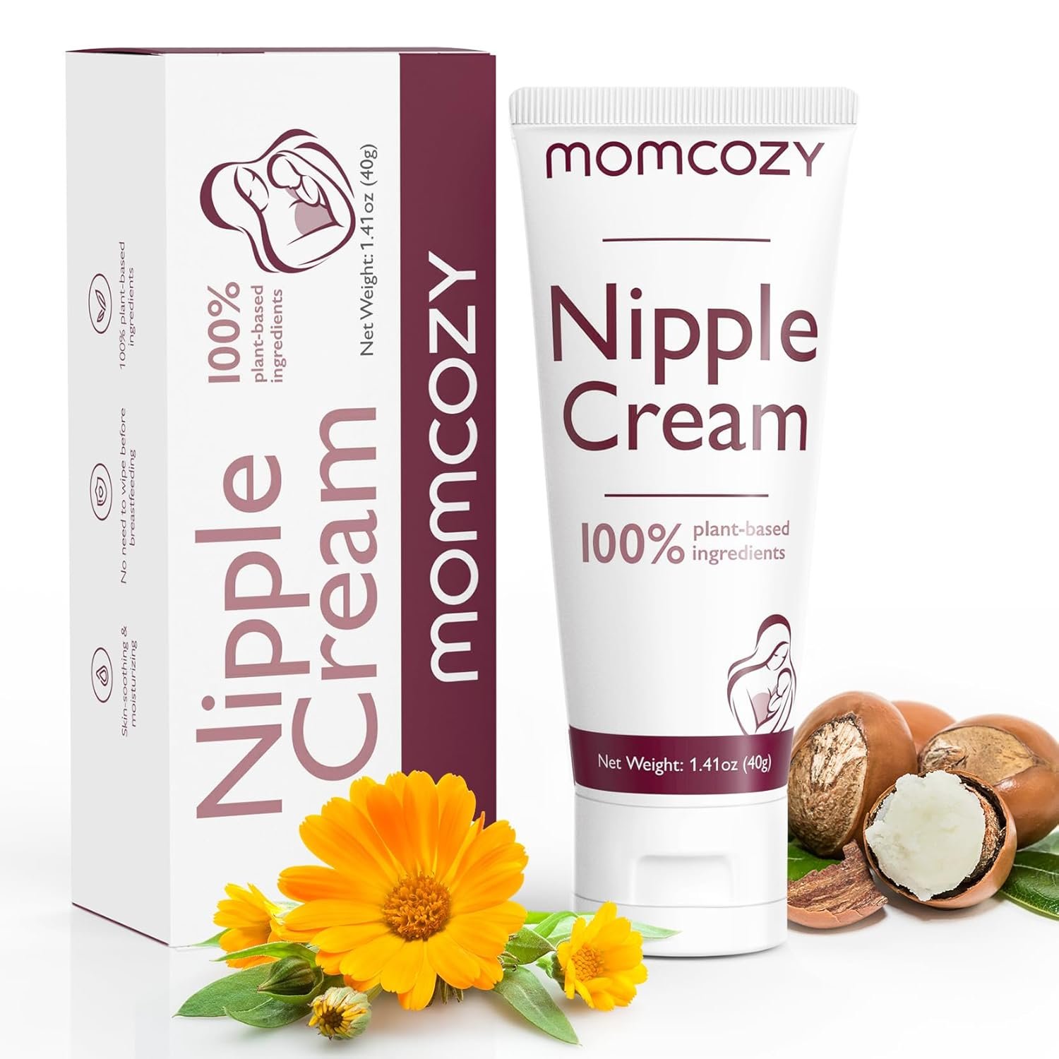 Momcozy Nipple Cream Safe for Breastfeeding, Plant-Based Ingredients, Lanolin-Free Nipple Balm, Soothing Cream, Breastfeeding Essentials for Nursing & Pumping Moms, 1.41 oz