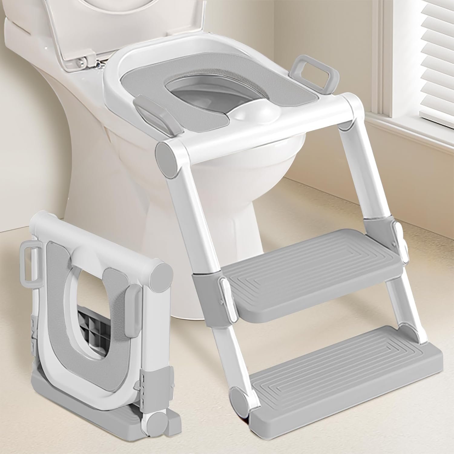 Portable Potty Training Toilet Seat Installation-Free, Toddler Toilet Seat Foldable Toddler Potty Seat Potty Step Stool for Toddler, Adjustable Toddler Potty Training Seat Potty Seats