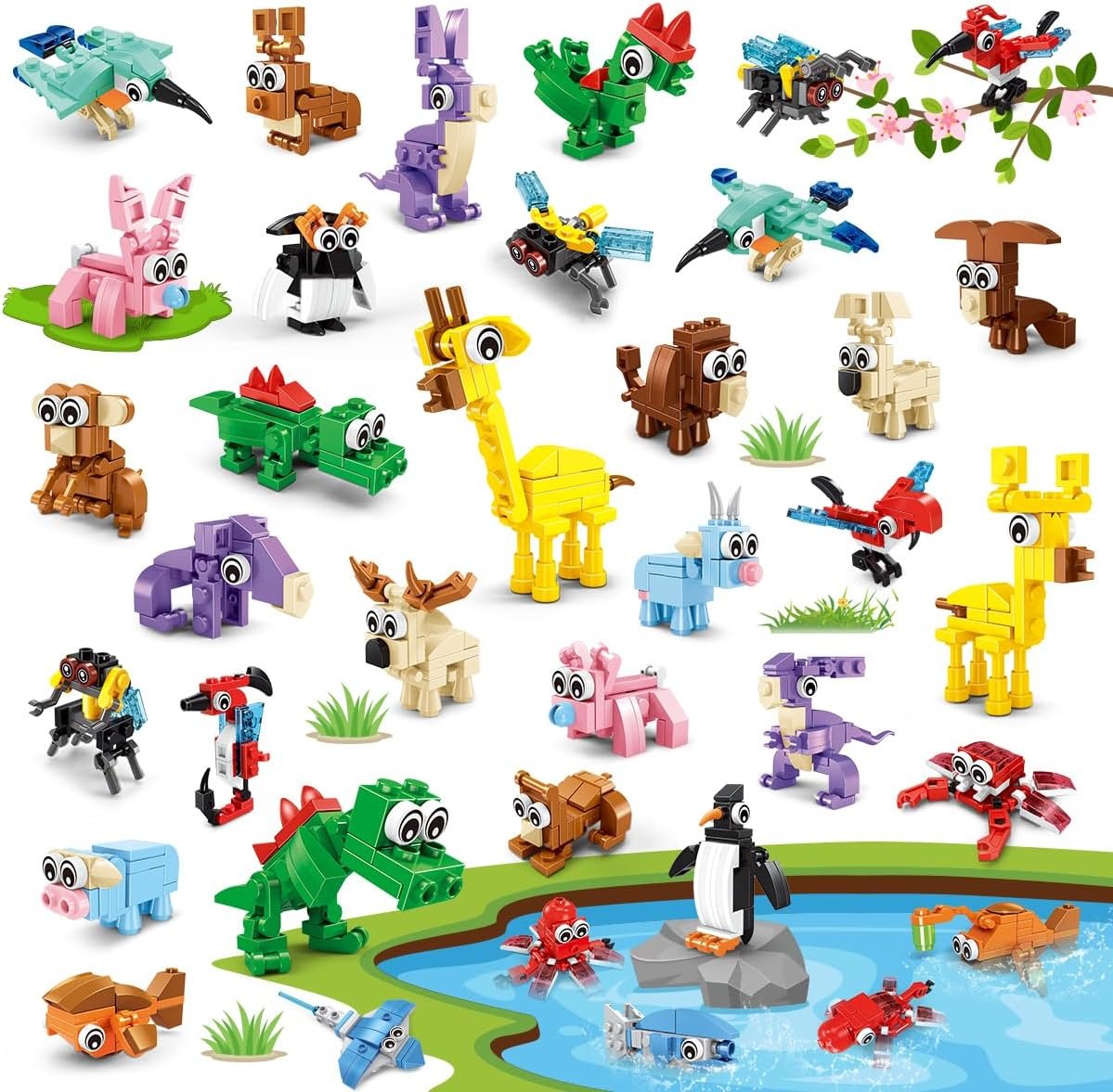 30 Packs Animal Party Favors for Kids, 810 PCS Mini Animal Building Block Toy Set for Goodie Bag Fillers Classroom Prizes Easter Birthday Children’s Day for Boys Girls Student Ages 6+