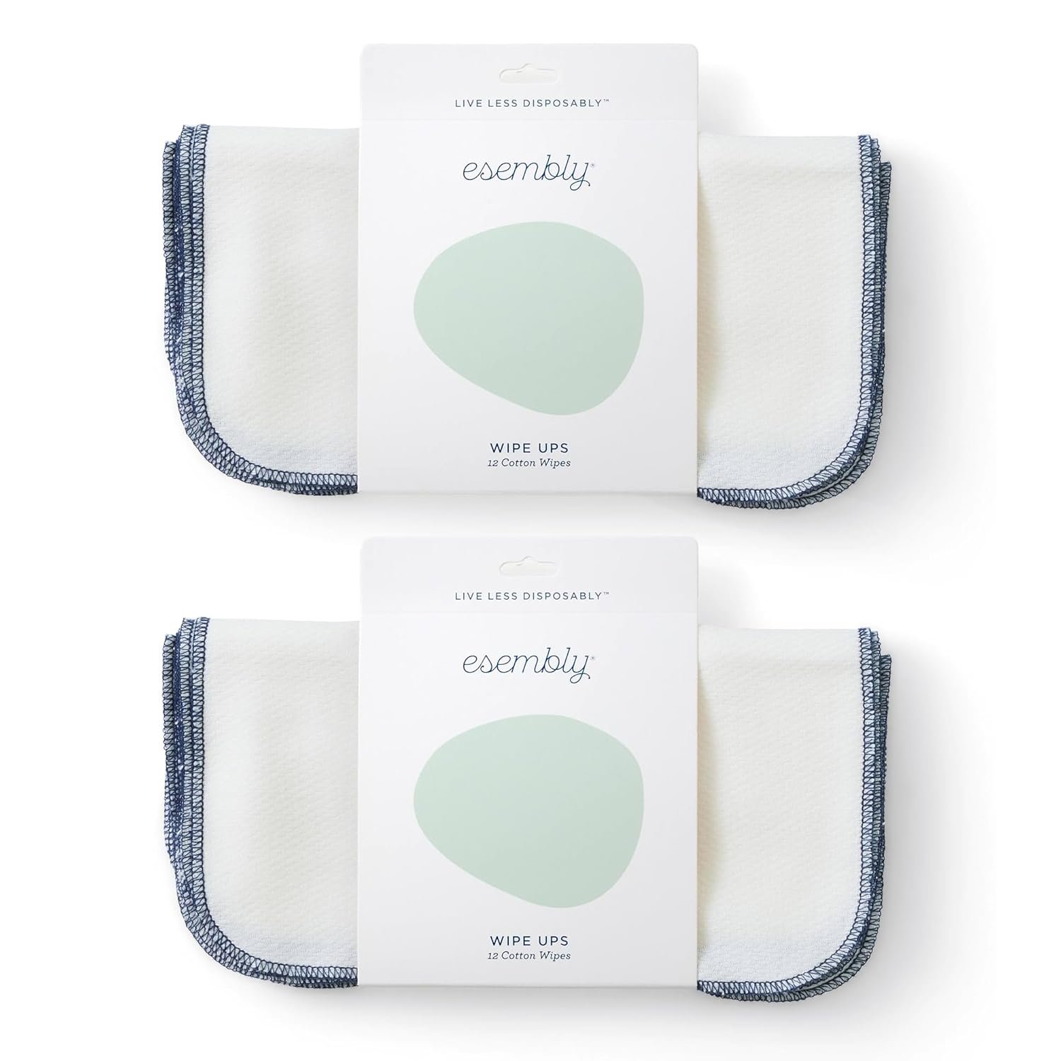 Esembly Wipe Ups, Organic Cotton Reusable Baby Wipes, Soft and Sturdy Washable Cloth Diaper Wipe, One Size, 2 x 12-pk (24 wipes)