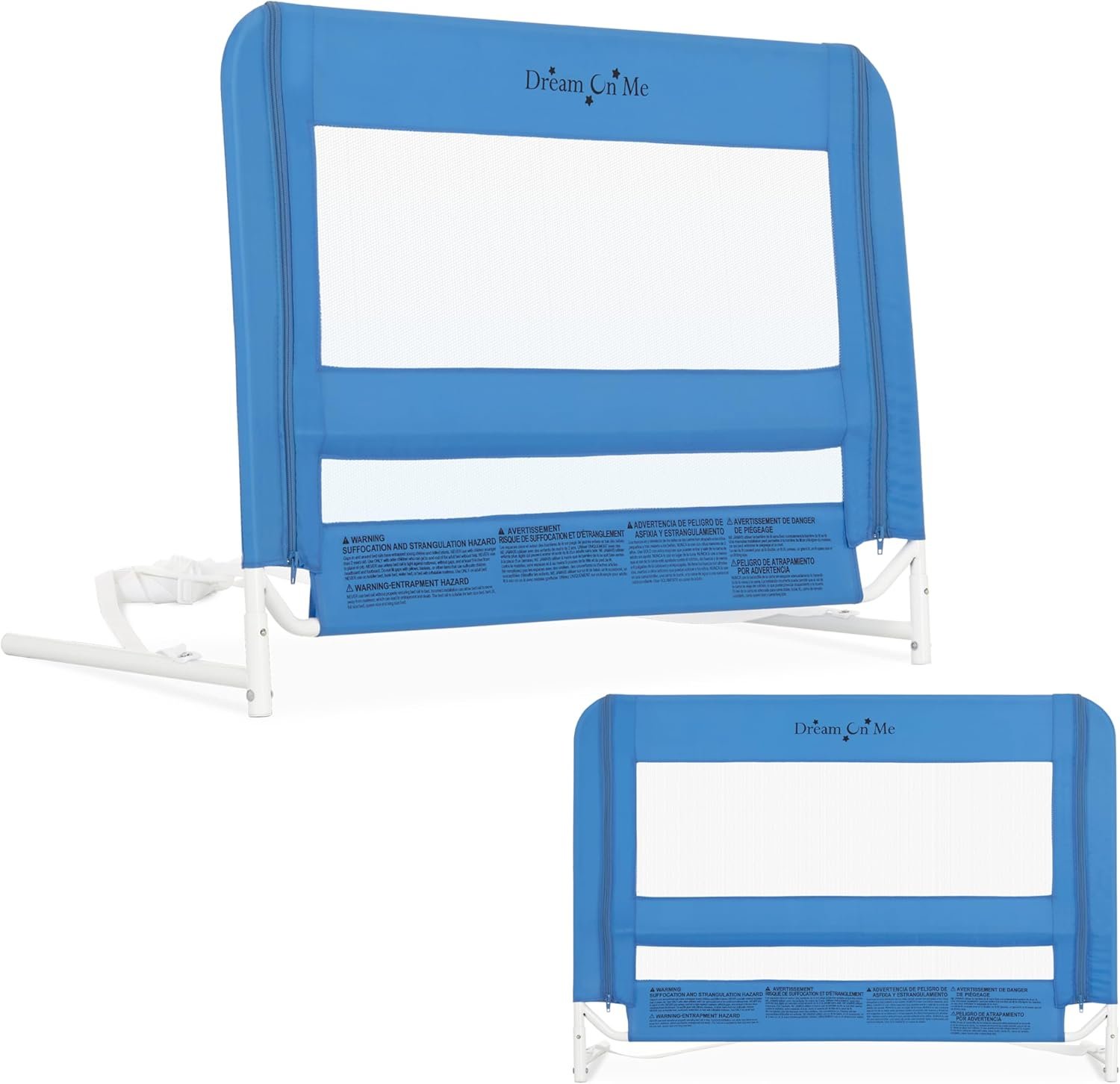 Dream On Me Mesh Security Bed Rail – Toddler Safety Guard with breathable mesh, reinforced anchor system, lightweight, portable, fits adult twin-size beds, Blue