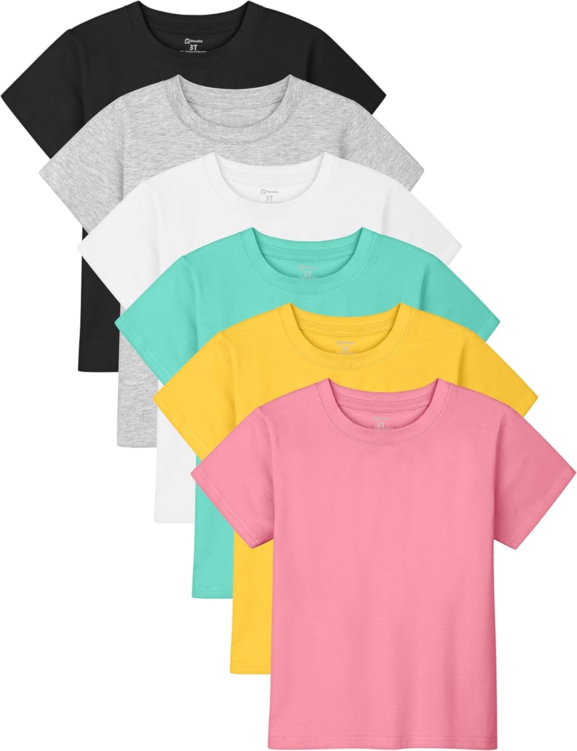 Poroka Baby and Toddler Girls Short Sleeve T-Shirts Cotton Crewneck Shirts Basic Solid Tees Summer Casual Tops, Multipack