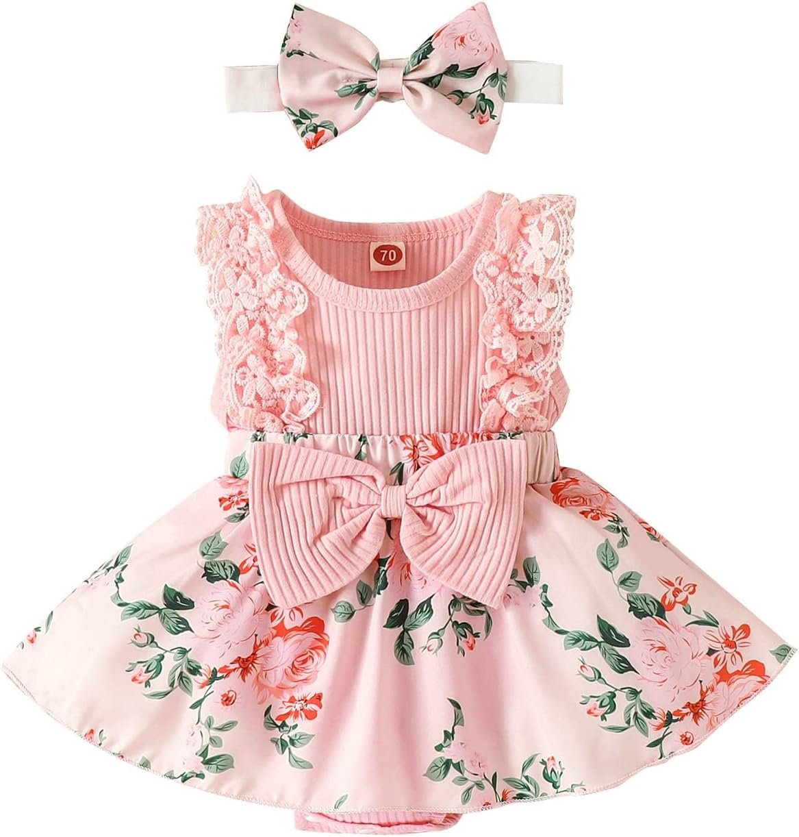 Baby Girl Clothes Newborn Romper Dress Infant Lace Ruffle Sleeveless Summer Outfits with Headband 0-12 Months