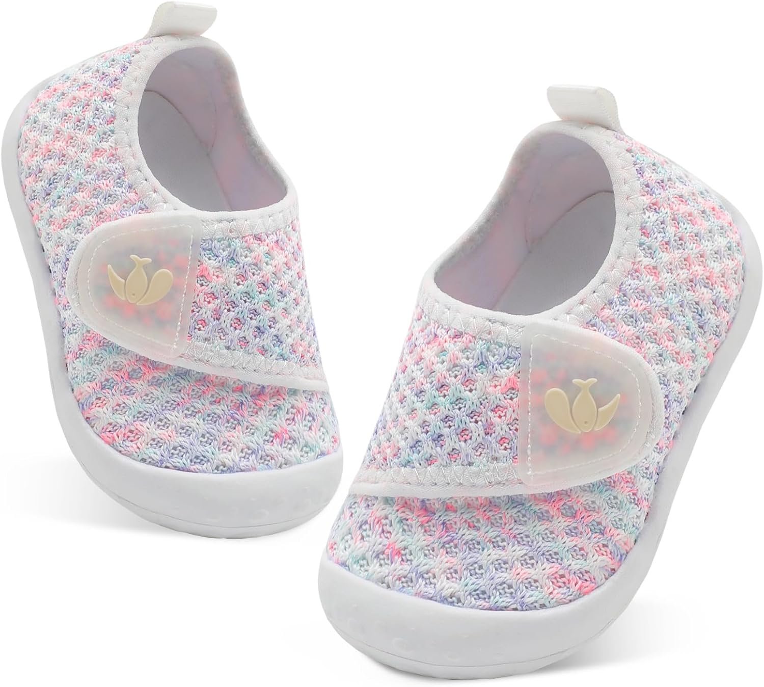 FEETCITY Baby First Walking Shoes Boys Girls Wide Infant Shoes Baby Slip On Shoes Lightweight Barefoot Crib Shoes White Colorful