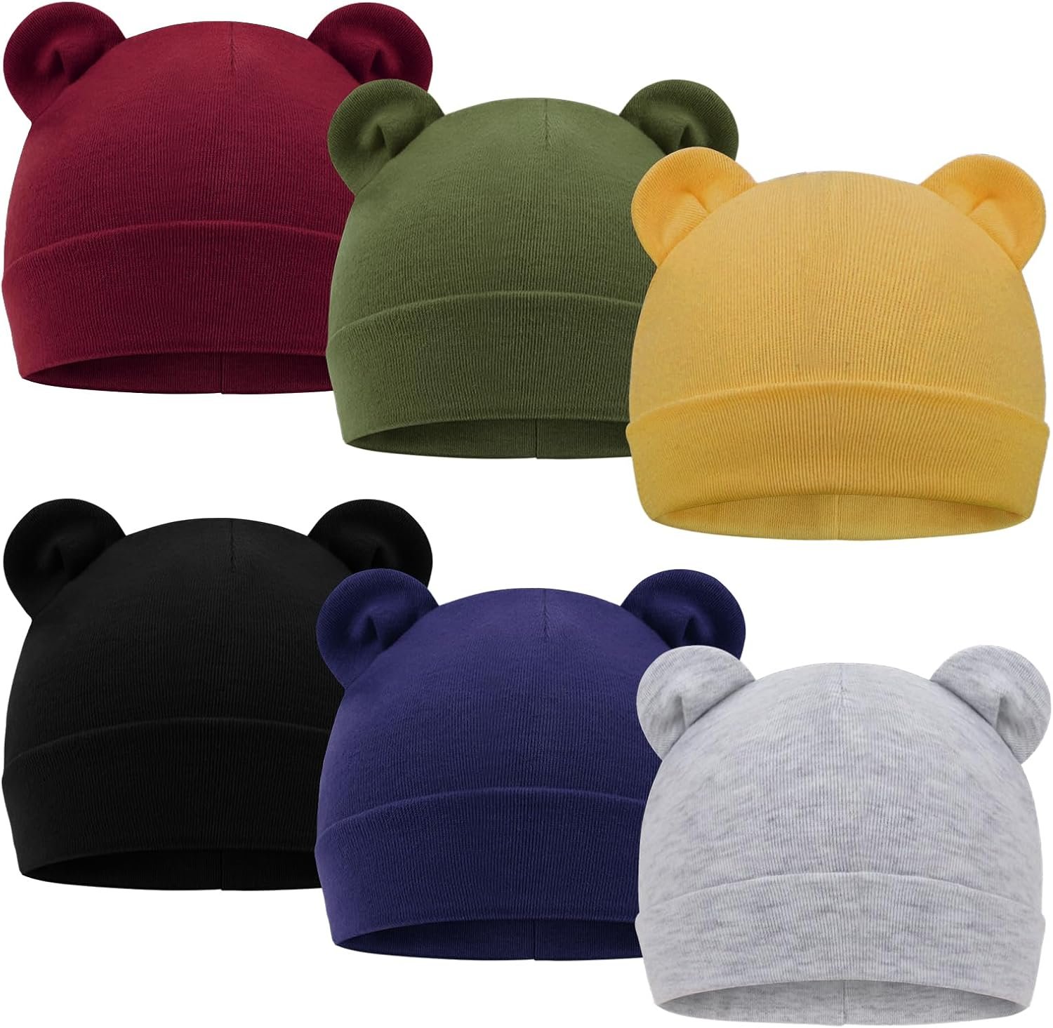 DRESHOW BQUBO 6 Pcs Preemie Hats Cotton Newborn Baby Beanie Hospital Hat Bear Ears Infant Caps for Baby Boy Girls 0-6 Months