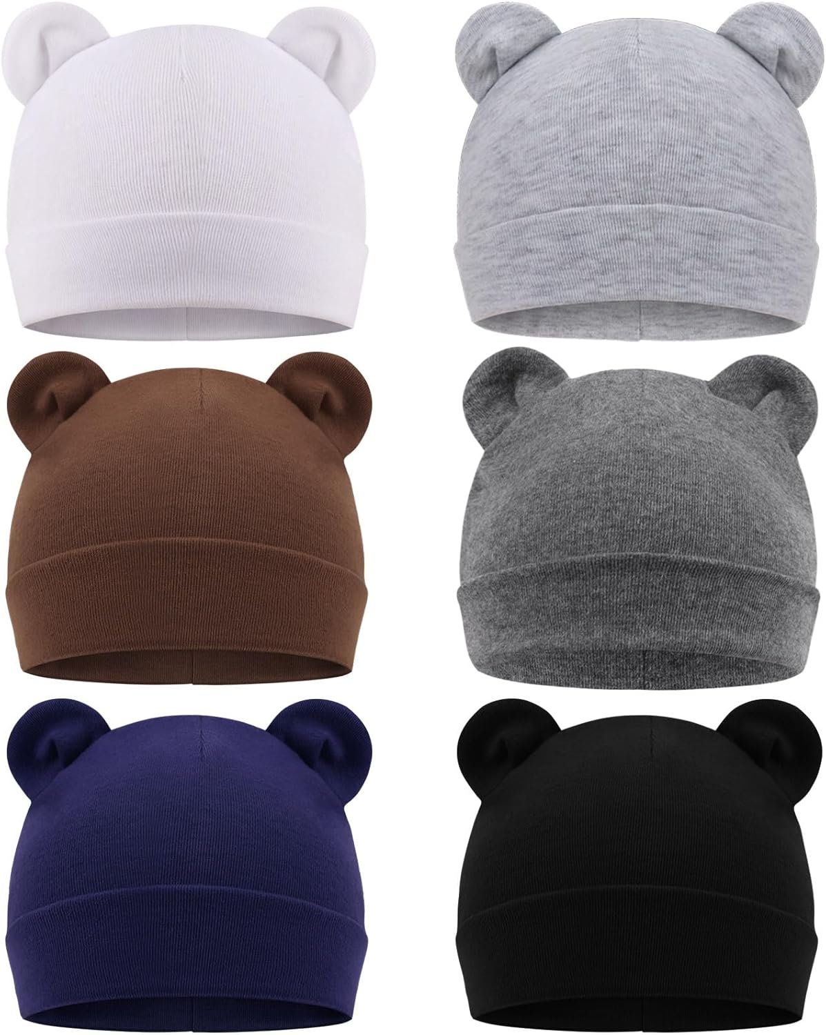DRESHOW BQUBO 6 Pcs Preemie Hats Cotton Newborn Baby Beanie Hospital Hat Bear Ears Infant Caps for Baby Boy Girls 0-6 Months
