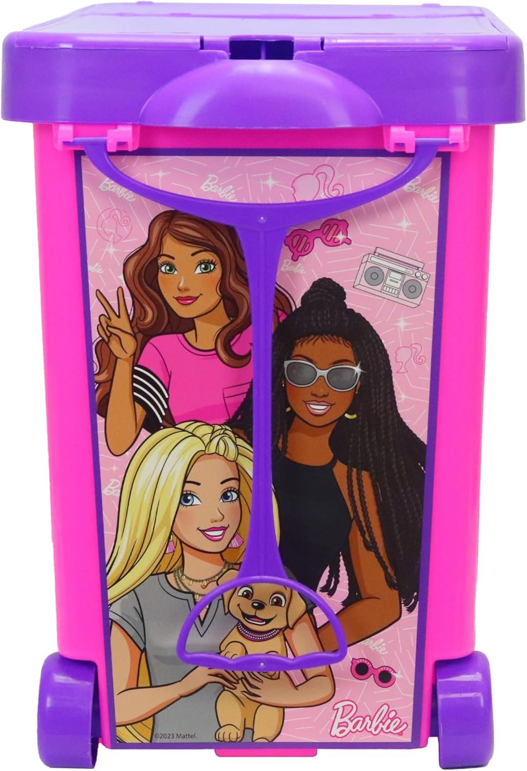Barbie Store It All! Rolling Storage Bin – Extra-Large Organizer Case with Wheels & Handle for Barbie Dolls, Clothes, Accessories & Playsets – Pink Portable Travel Toy Box