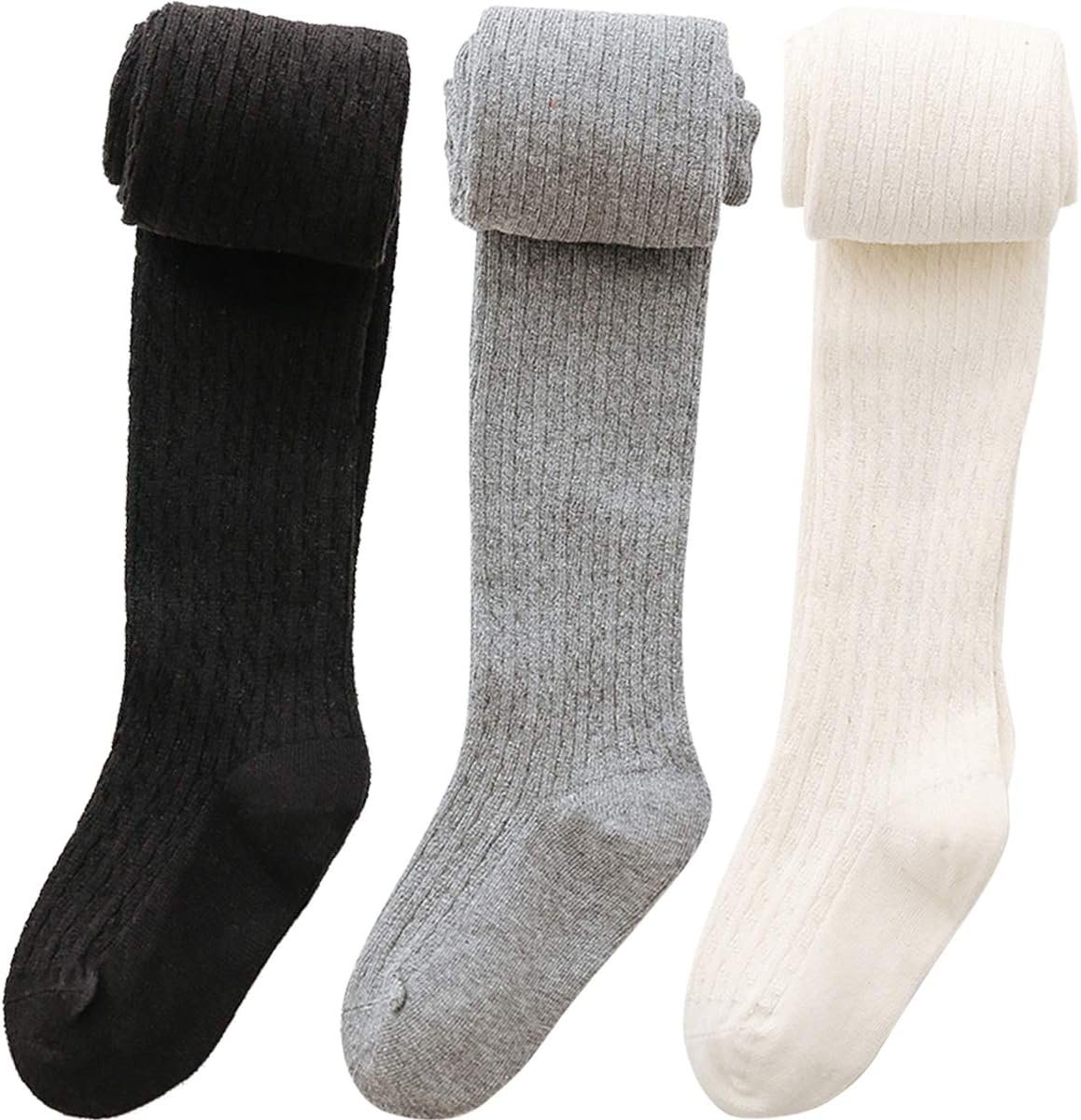 vanberfia Baby Girls Tights Cable Knit Leggings Stockings 3 Pack Pantyhose Infants Toddlers 2-10T…