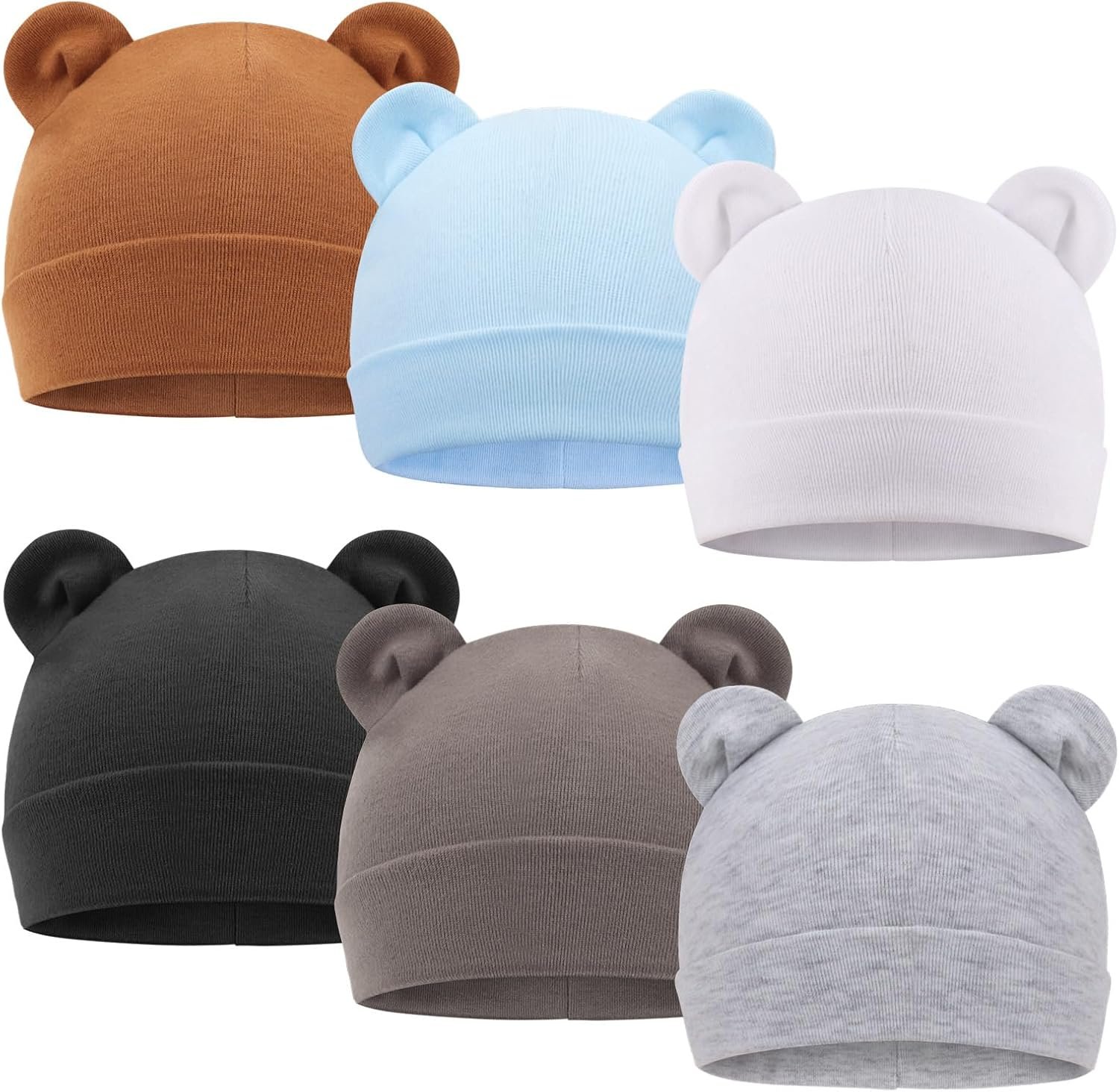 DRESHOW BQUBO 6 Pcs Preemie Hats Cotton Newborn Baby Beanie Hospital Hat Bear Ears Infant Caps for Baby Boy Girls 0-6 Months