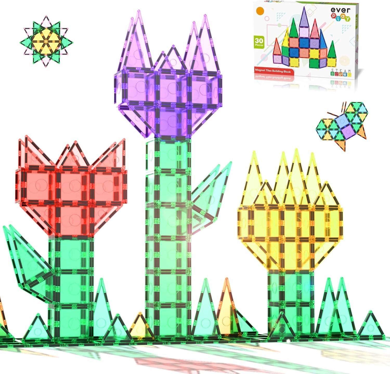 Magnetic Tile Building Block Set Construction Magnet Tiles Toy Blocks STEM Educational Learning Kit Toddler Preschool Games Rocket Playset Toys Unlimited Creation Boys Girls Age 3 and up