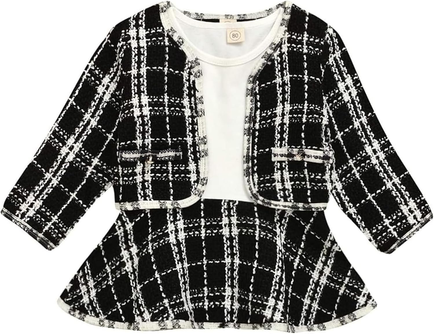 Toddler Kids Baby Girls Plaid Skirt Set Cardigan Jacket Coat + Tutu Dress Set Long Sleeve Outfits Fall Outfit Set