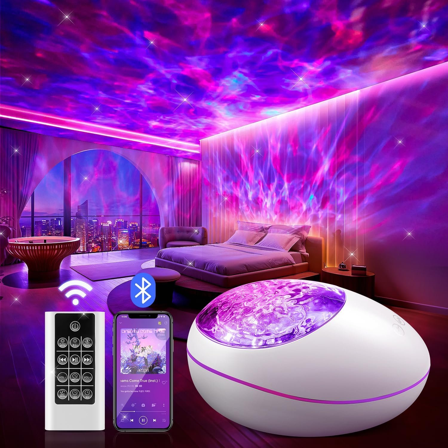 Galaxy Projector With 8 White Noises, 96 Lightings, Bluetooth Speaker, 4 Timers – Skylight for Bedroom Ceiling