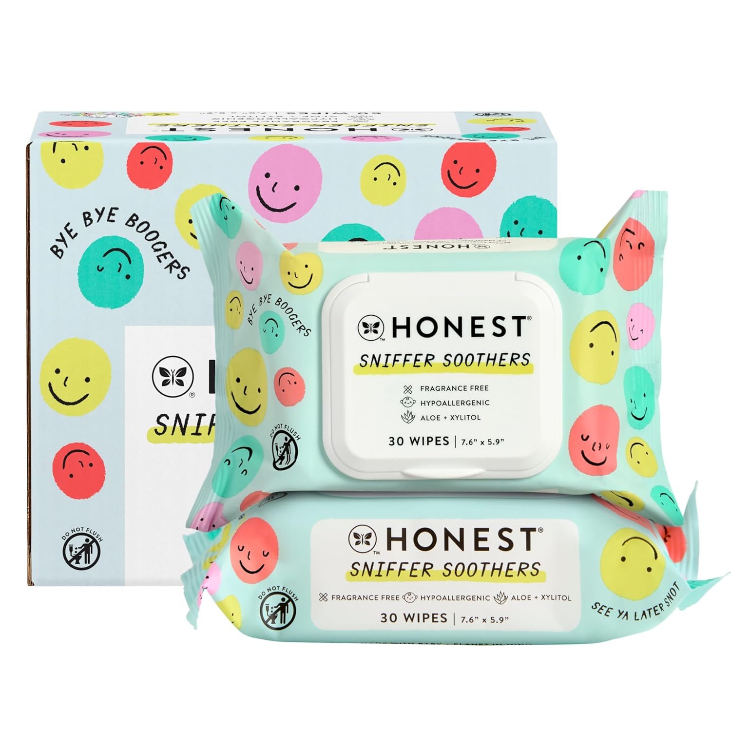 The Honest Company Plant-Based Snot Removing Wipes | Soothing Nose + Face Wipes with Aloe | Hypoallergenic for Sensitive Skin, EWG Verified | Fragrance Free, 60 Count